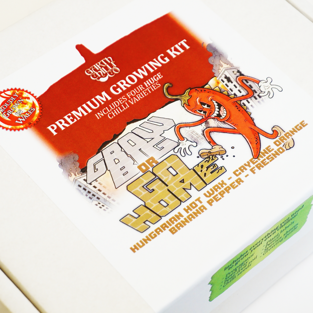 "Grow Big or Go Home" Premium Growing Kit / Gift Set - Hungarian Hot Wax, Fresno, Hot Fajita, Banana
