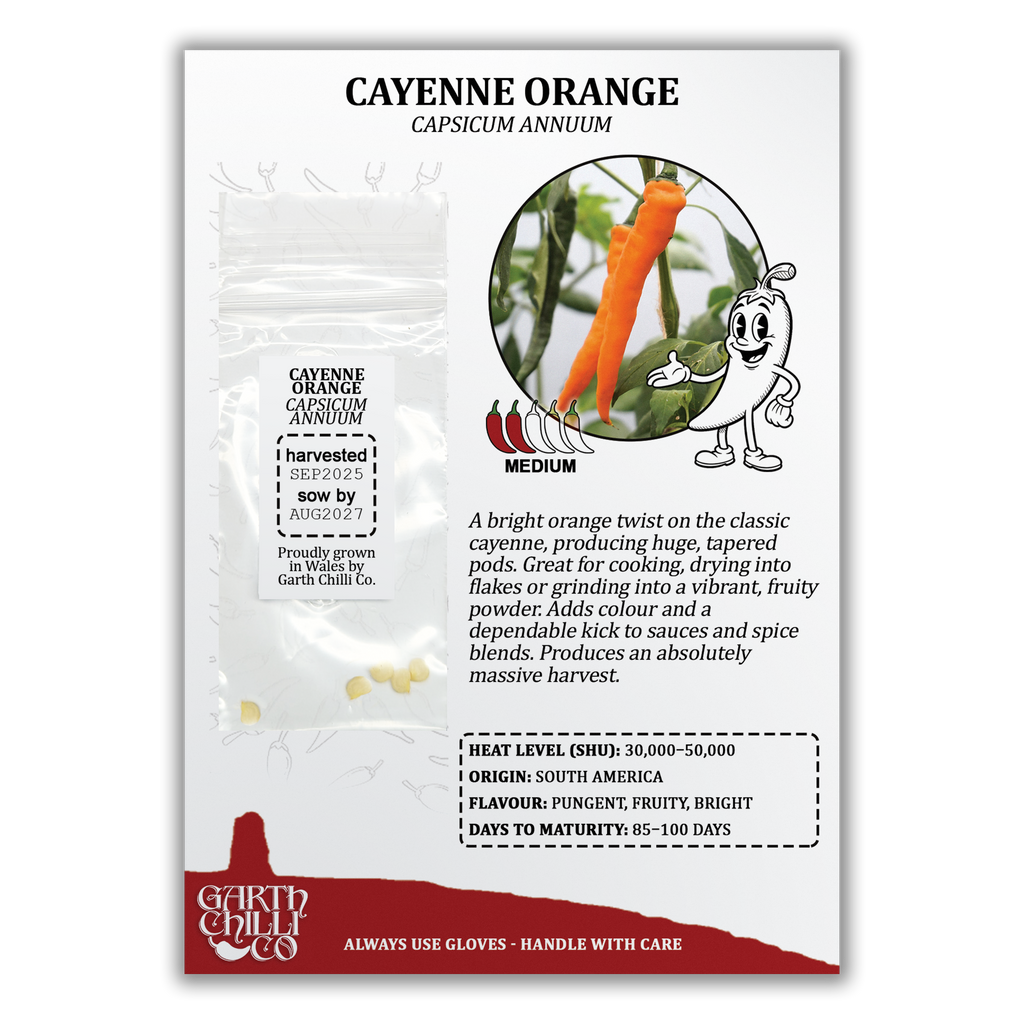 Hot & Huge Chilli Seed Set (20) – Hungarian Hot Wax, Fresno, Cayenne Orange, Banana Pepper