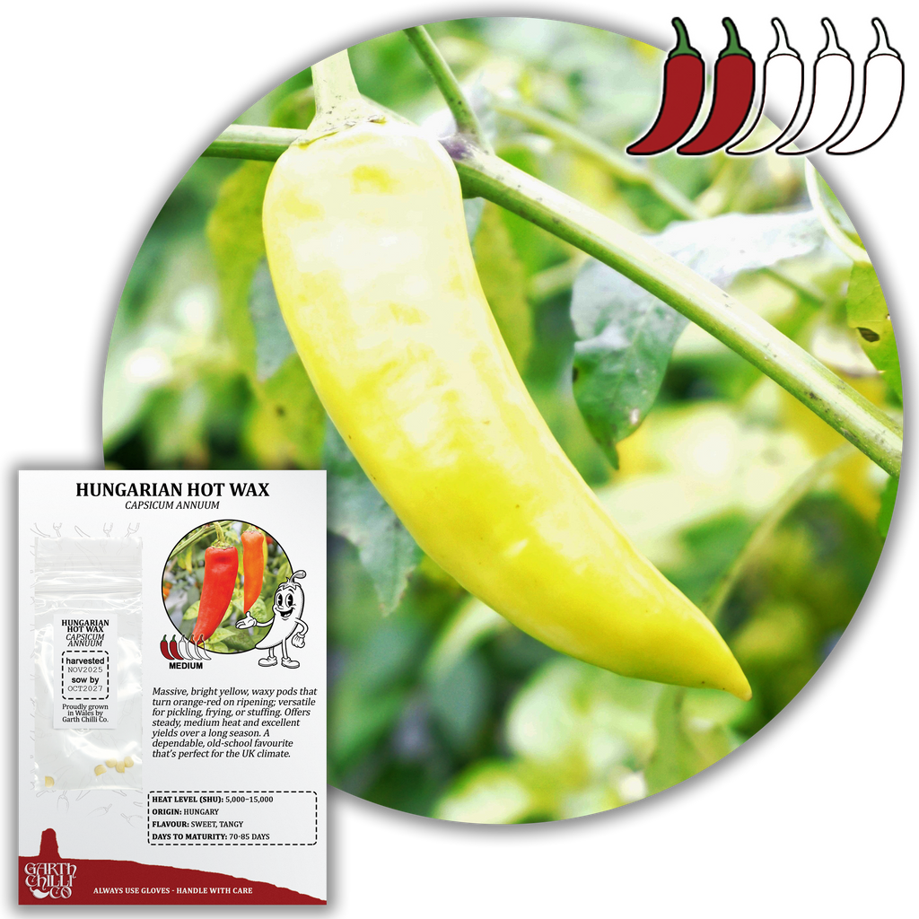 Hot & Huge Chilli Seed Set (20) – Hungarian Hot Wax, Fresno, Cayenne Orange, Banana Pepper