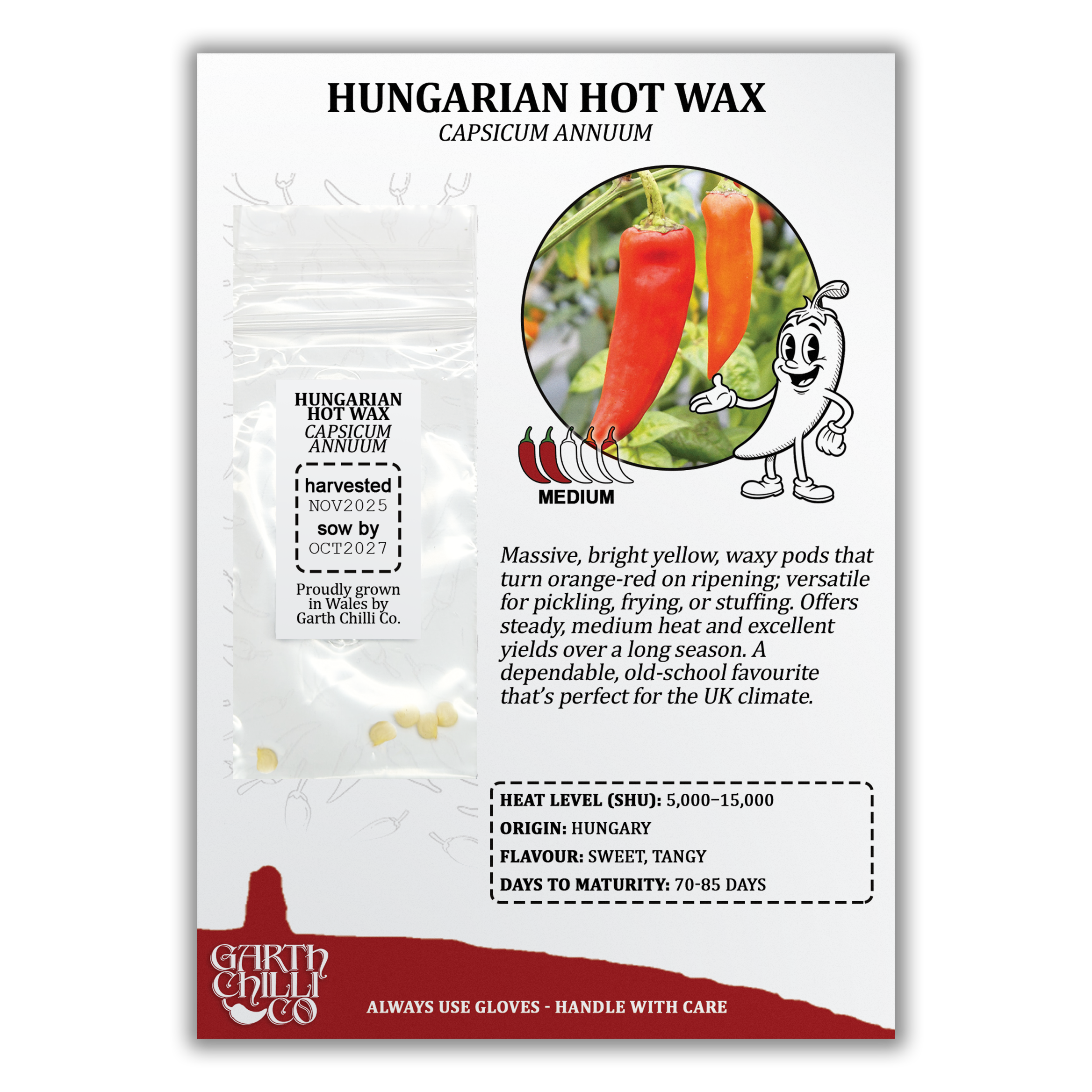 Hungarian Hot Wax Chilli Seeds (10) Large Mild Pepper - Capsicum Annuum