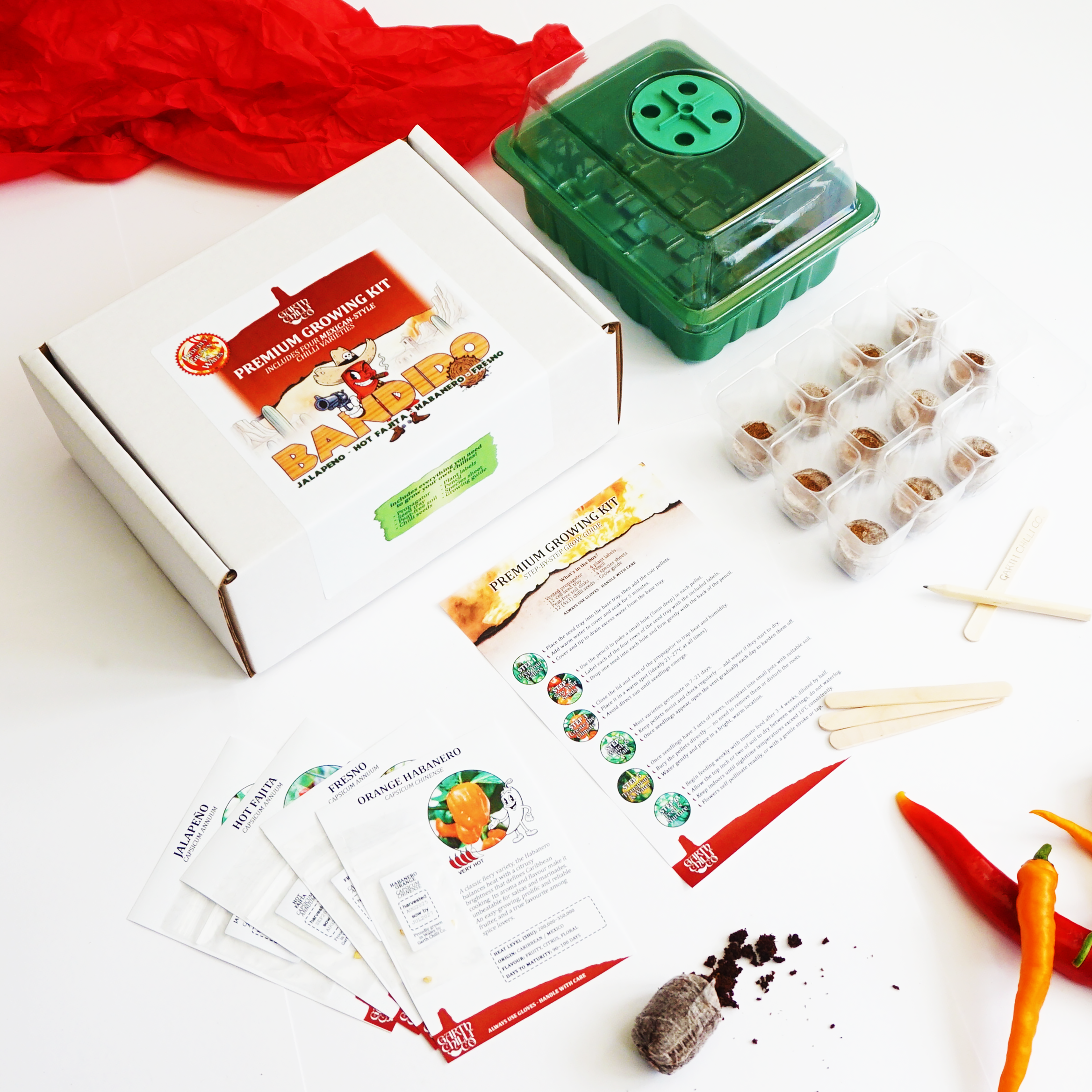 "Bandido" Premium Growing Kit / Gift Set - Jalapeno, Hot Fajita, Habanero, Fresno