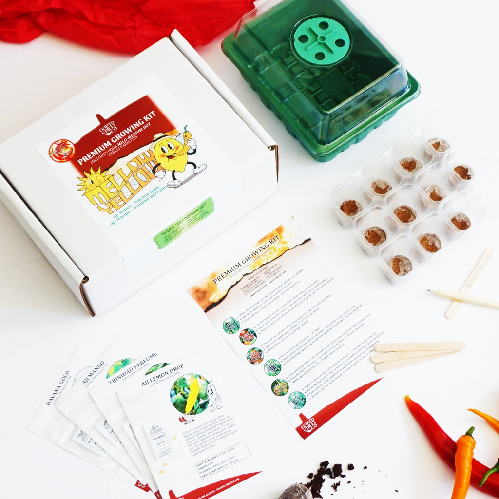 "Mellow Yellow" Premium Growing Kit / Gift Set - Aji Lemon Drop, Aji Mango, Havana Gold, Trinidad Perfume