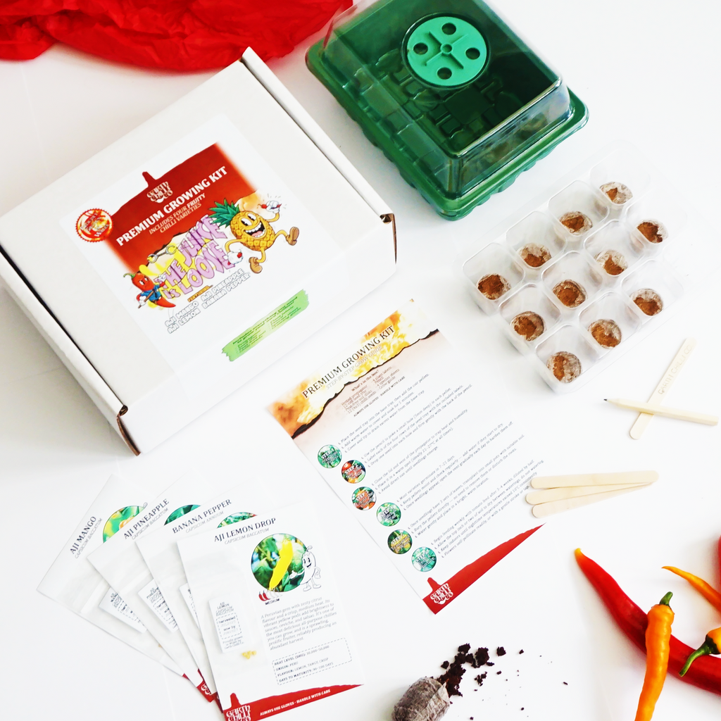 "The Juice is Loose" Premium Growing Kit / Gift Set - Aji Lemon Drop, Aji Mango, Aji Pineapple, Banana Pepper