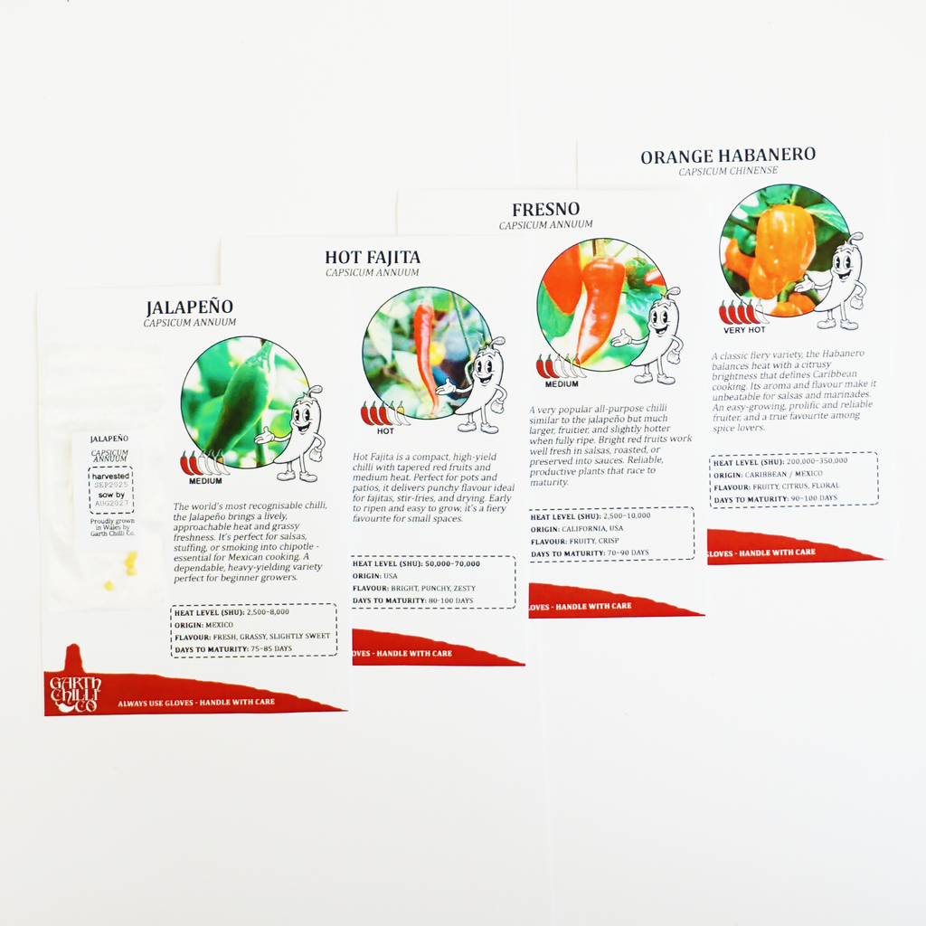 "Bandido" Premium Growing Kit / Gift Set - Jalapeno, Hot Fajita, Habanero, Fresno