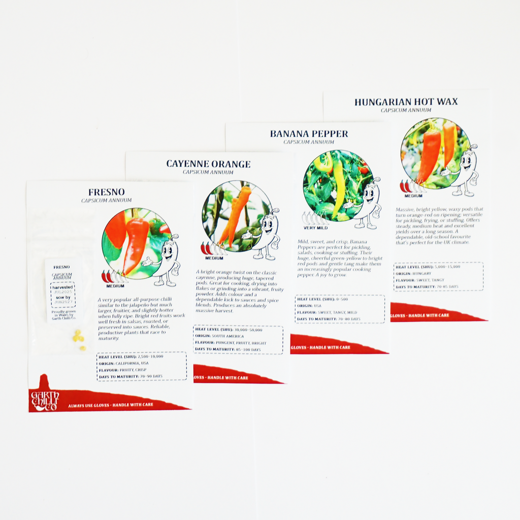 "Grow Big or Go Home" Premium Growing Kit / Gift Set - Hungarian Hot Wax, Fresno, Hot Fajita, Banana