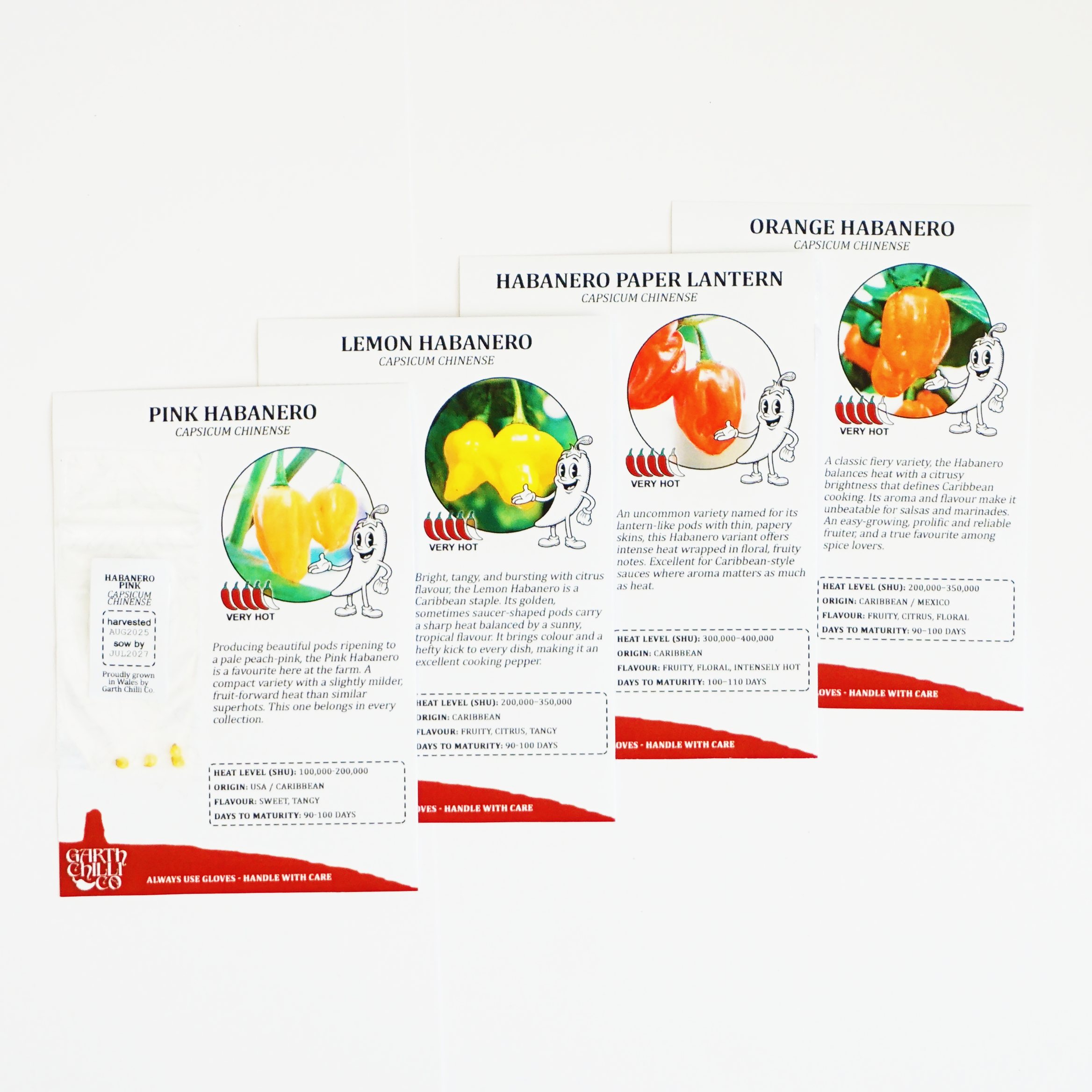 "Haba Haba" Premium Growing Kit / Gift Set - Habanero Orange, Pink, Lemon, Paper Lantern