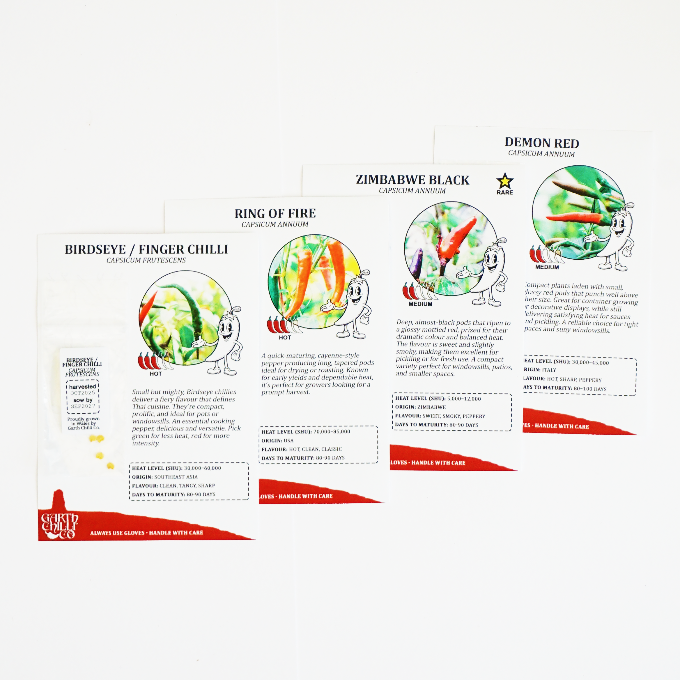 "Pocket Rocket" Premium Growing Kit / Gift Set - Demon Red, Bird's Eye, Ring of Fire, Zimbabwe Black