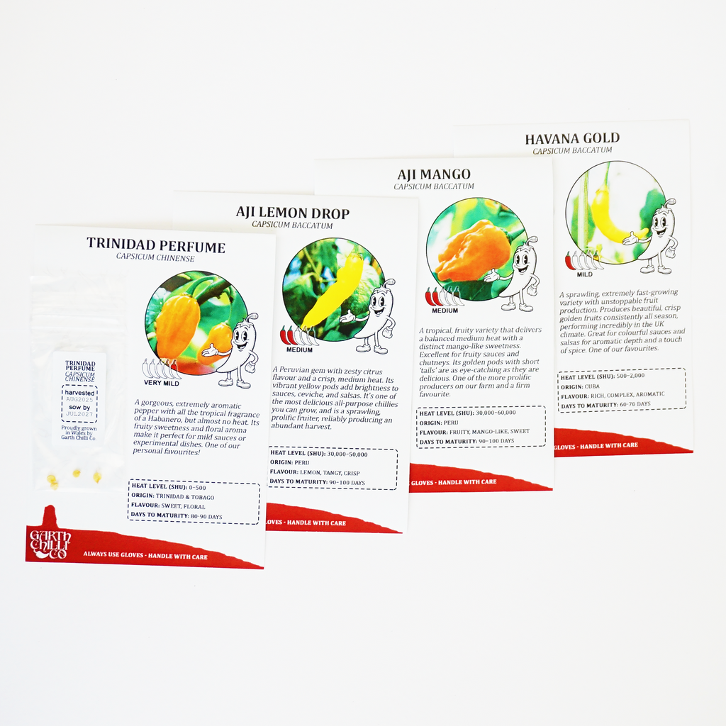 "Mellow Yellow" Premium Growing Kit / Gift Set - Aji Lemon Drop, Aji Mango, Havana Gold, Trinidad Perfume